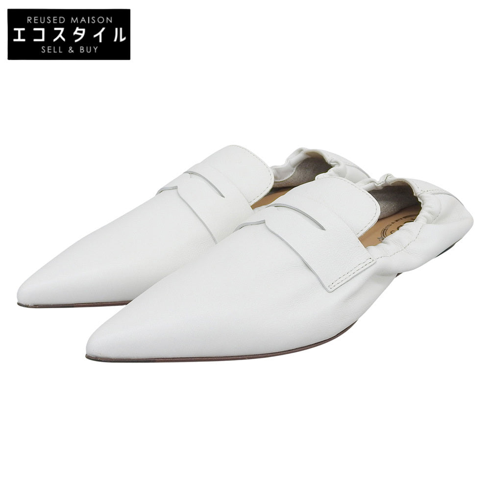 TOD'S トッズ 新品同様 ポインテッドトゥ フラットシューズ レディース レザー ホワイト 34 1/2 シューズ