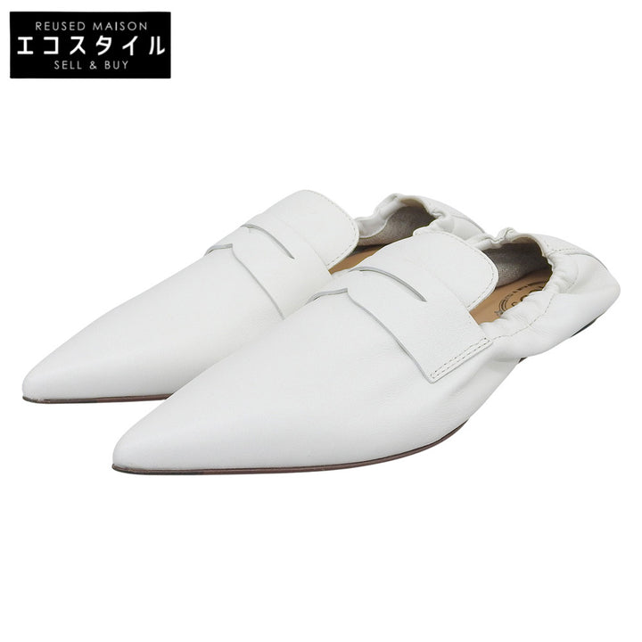 TOD'S トッズ 新品同様 ポインテッドトゥ フラットシューズ レディース レザー ホワイト 34 1/2 シューズ