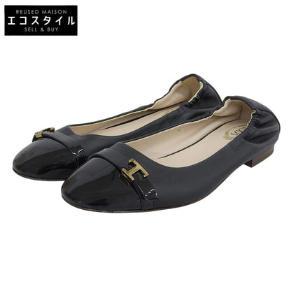 TOD'S トッズ 新品同様 ロゴ金具 フラットシューズ バレエシューズ レディース ブラック 34 シューズ
