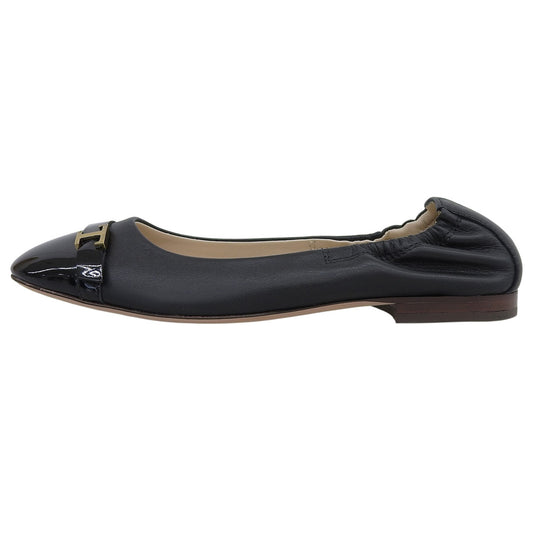 TOD'S トッズ 新品同様 ロゴ金具 フラットシューズ バレエシューズ レディース ブラック 34 シューズ