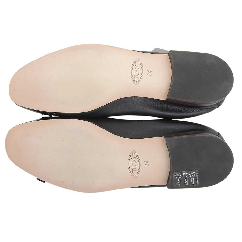 TOD'S トッズ 新品同様 ロゴ金具 フラットシューズ バレエシューズ レディース ブラック 34 シューズ
