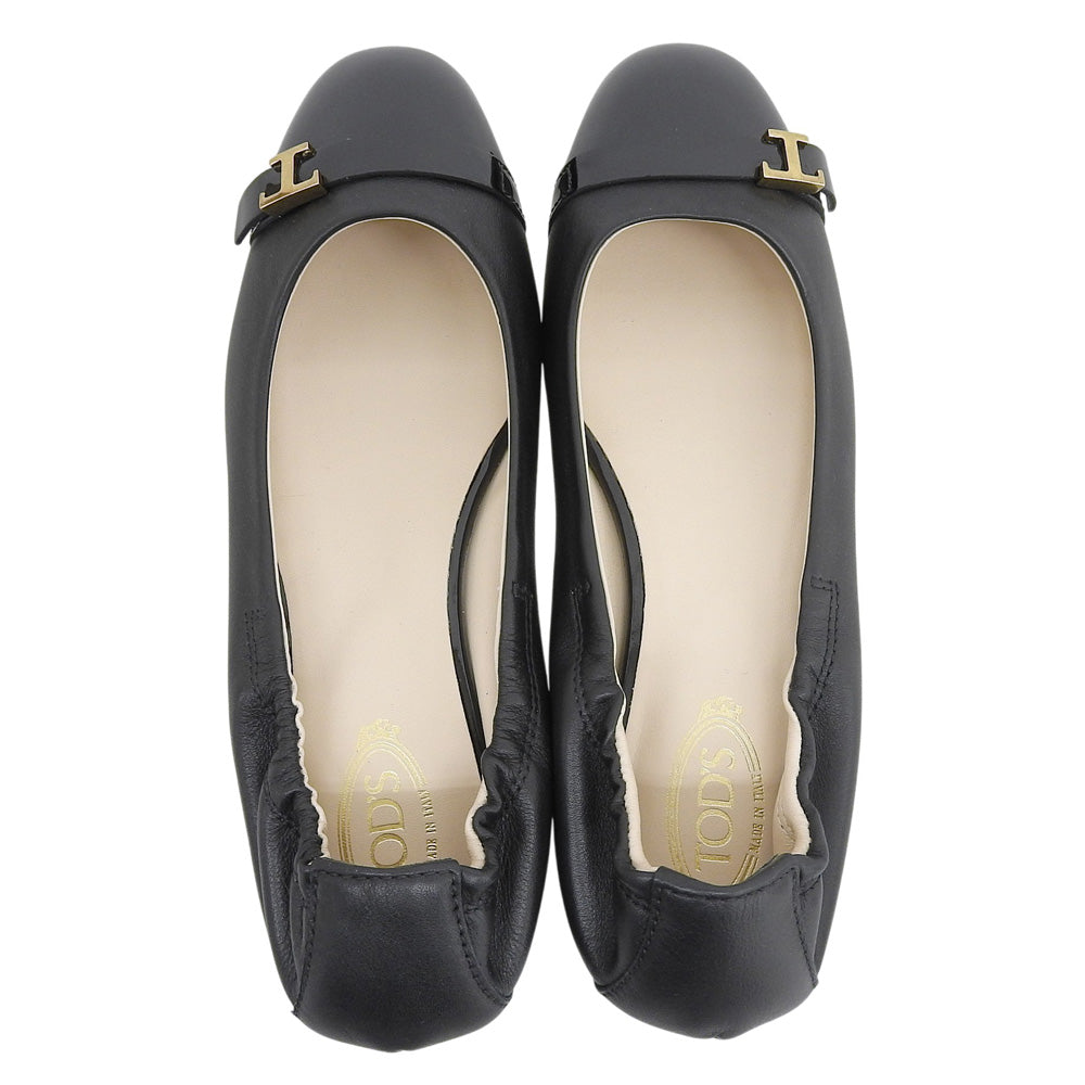 TOD'S トッズ 新品同様 ロゴ金具 フラットシューズ バレエシューズ レディース ブラック 34 シューズ