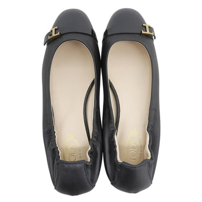 TOD'S トッズ 新品同様 ロゴ金具 フラットシューズ バレエシューズ レディース ブラック 34 シューズ
