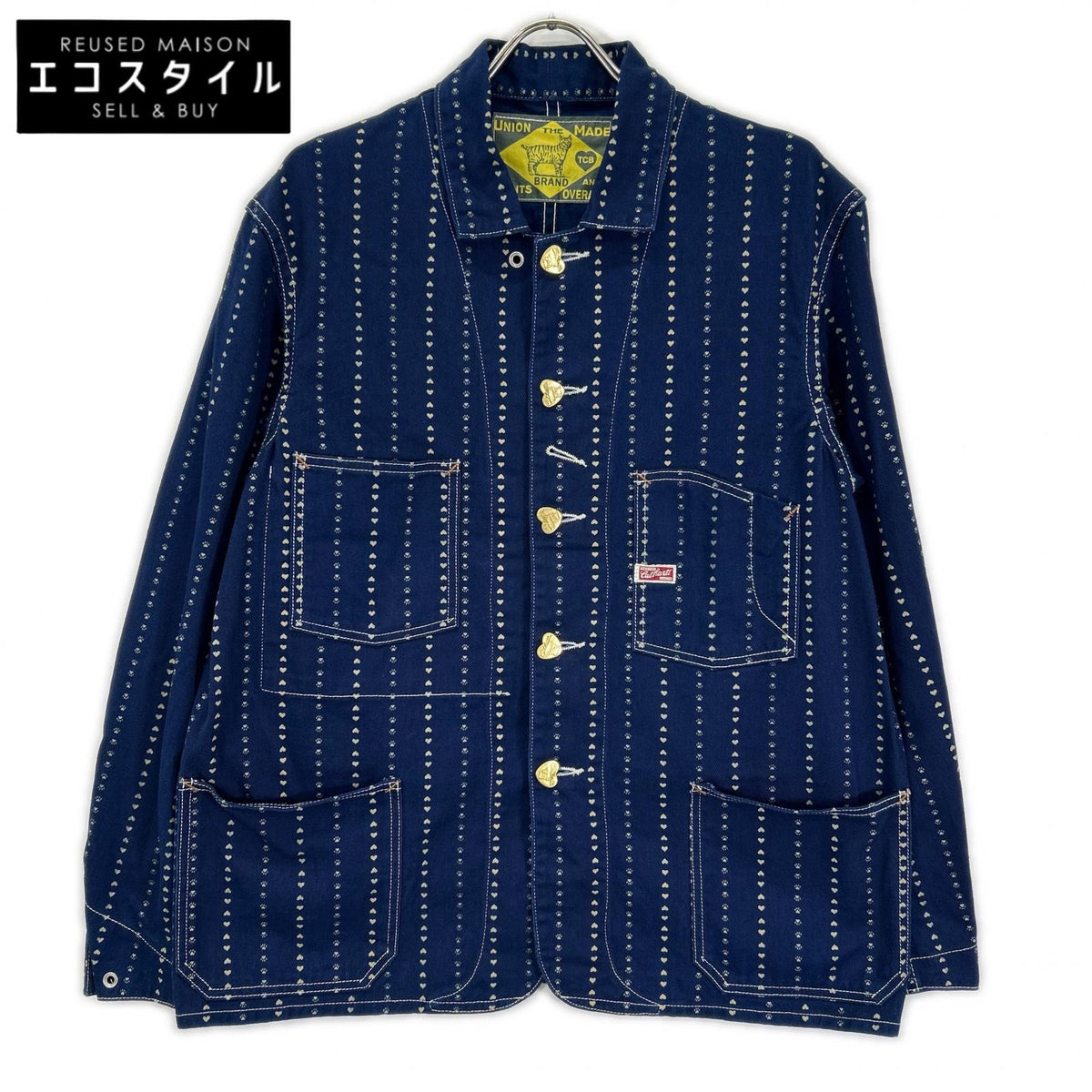 TCB JEANS&CO. ティーシービージーンズ ブルー キャットハート チョア ストライプ デニム カバーオール オーバーオール オールインワン