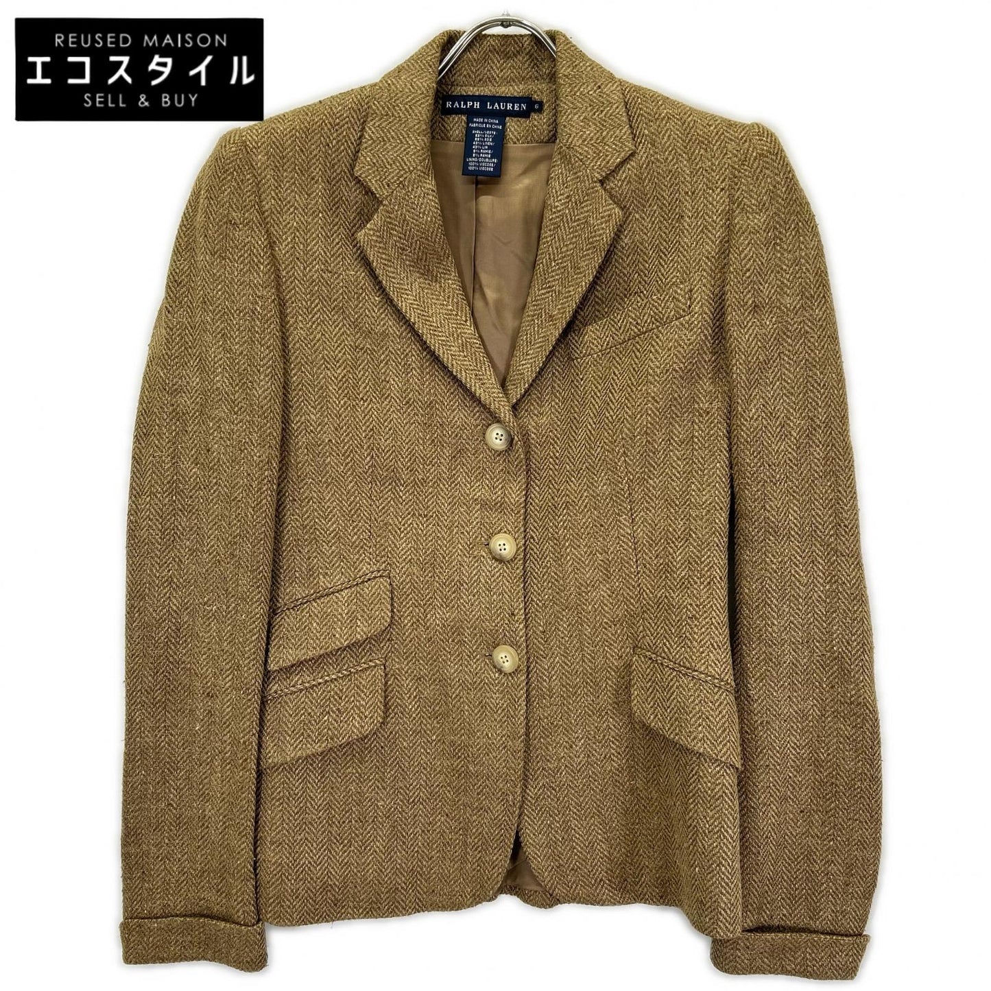 POLObyRalphLauren ポロラルフローレン ベージュ ウール ヘリンボーン テーラードジャケット ジャケット
