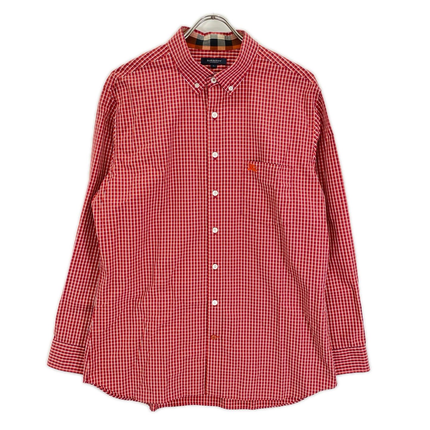 BURBERRY バーバリー A1M41-301-85 レッド コットン チェック柄 ボタンダウン長袖シャツ トップス