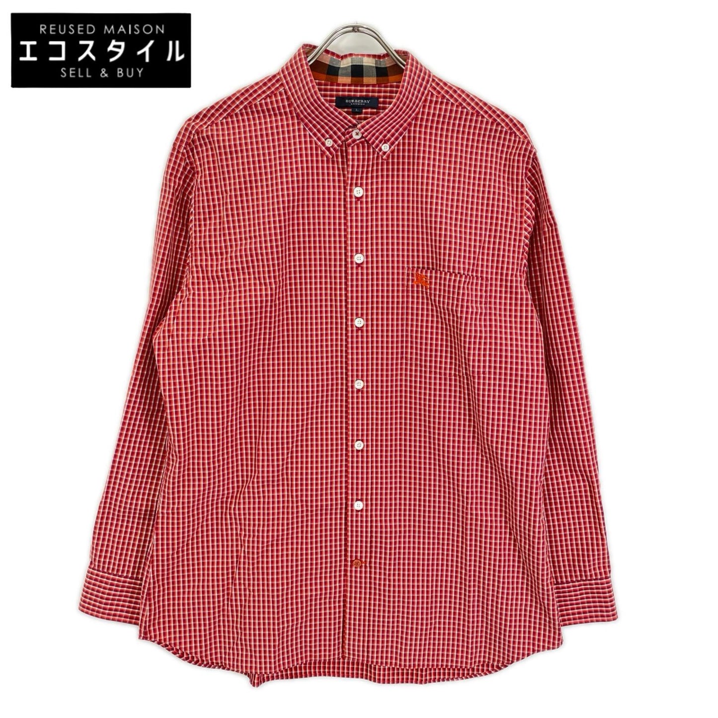 BURBERRY バーバリー A1M41-301-85 レッド コットン チェック柄 ボタンダウン長袖シャツ トップス