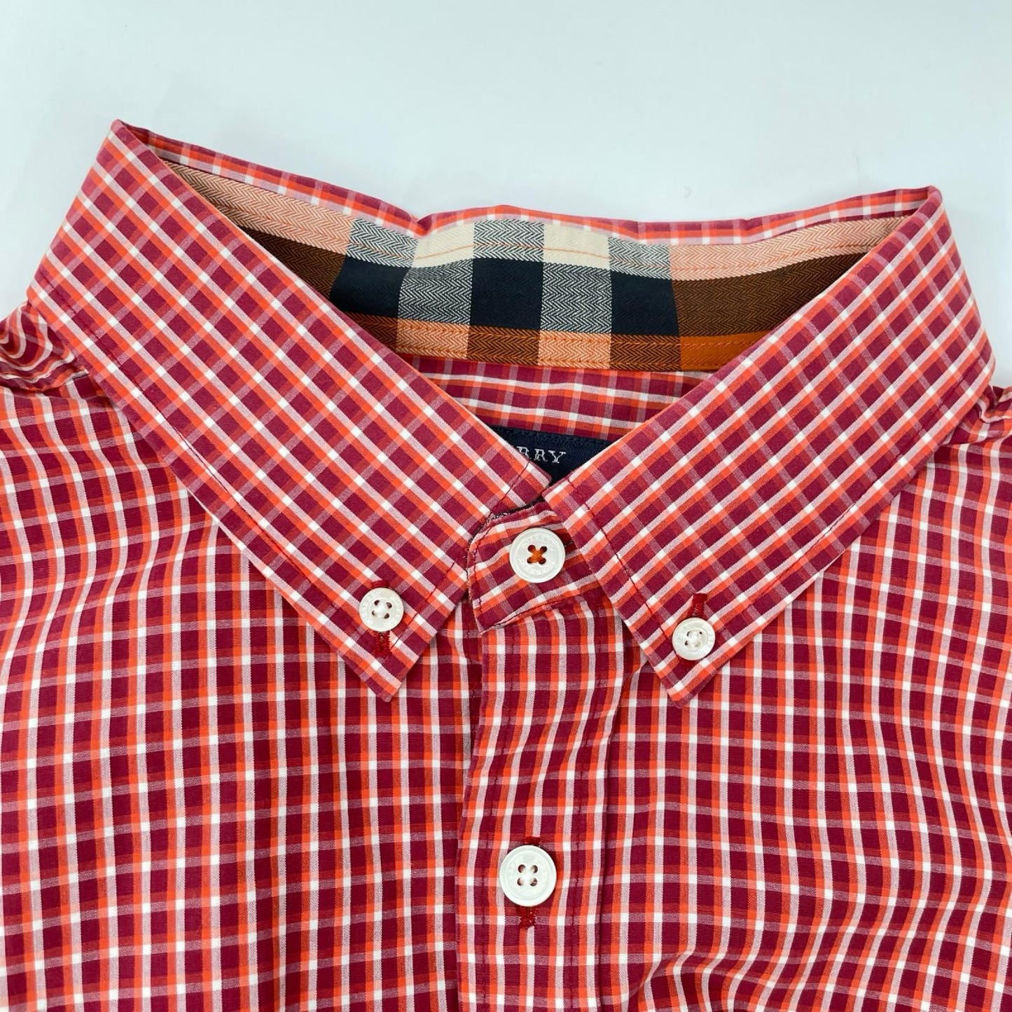 BURBERRY バーバリー A1M41-301-85 レッド コットン チェック柄 ボタンダウン長袖シャツ トップス