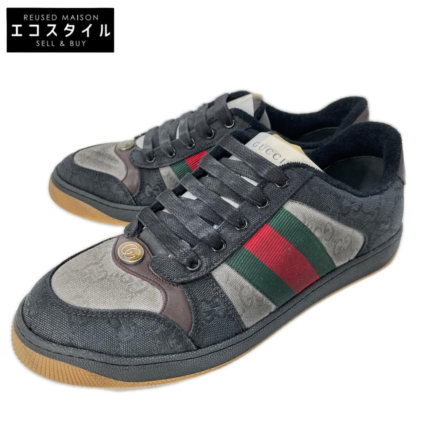 GUCCI グッチ 【新品同様】スクリーナー GGキャンバス ウェブストライプ スニーカー シューズ