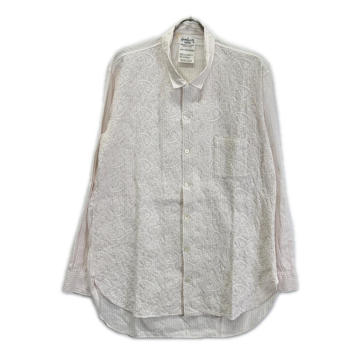 Yohji Yamamoto POUR HOMME ヨウジヤマモトプールオム White×Pink Lace-Embroidered Long-Sleeve Shirt Tops