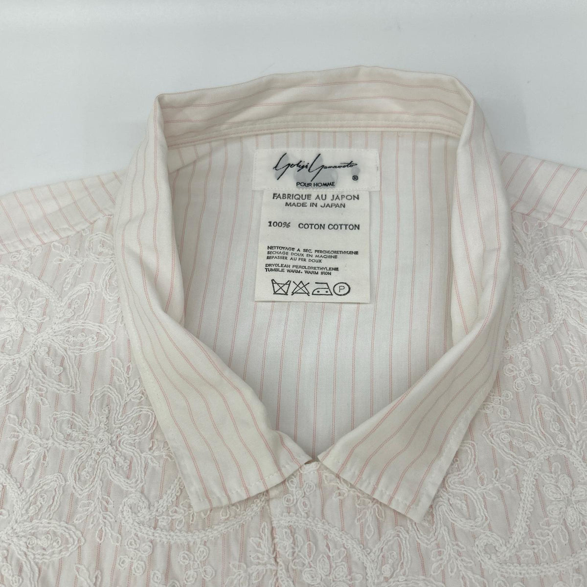 Yohji Yamamoto POUR HOMME ヨウジヤマモトプールオム White×Pink Lace-Embroidered Long-Sleeve Shirt Tops