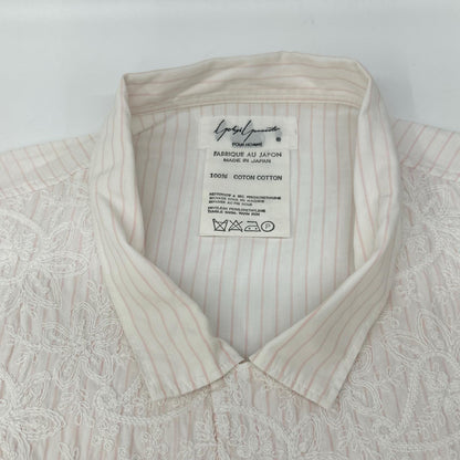 Yohji Yamamoto POUR HOMME ヨウジヤマモトプールオム White×Pink Lace-Embroidered Long-Sleeve Shirt Tops