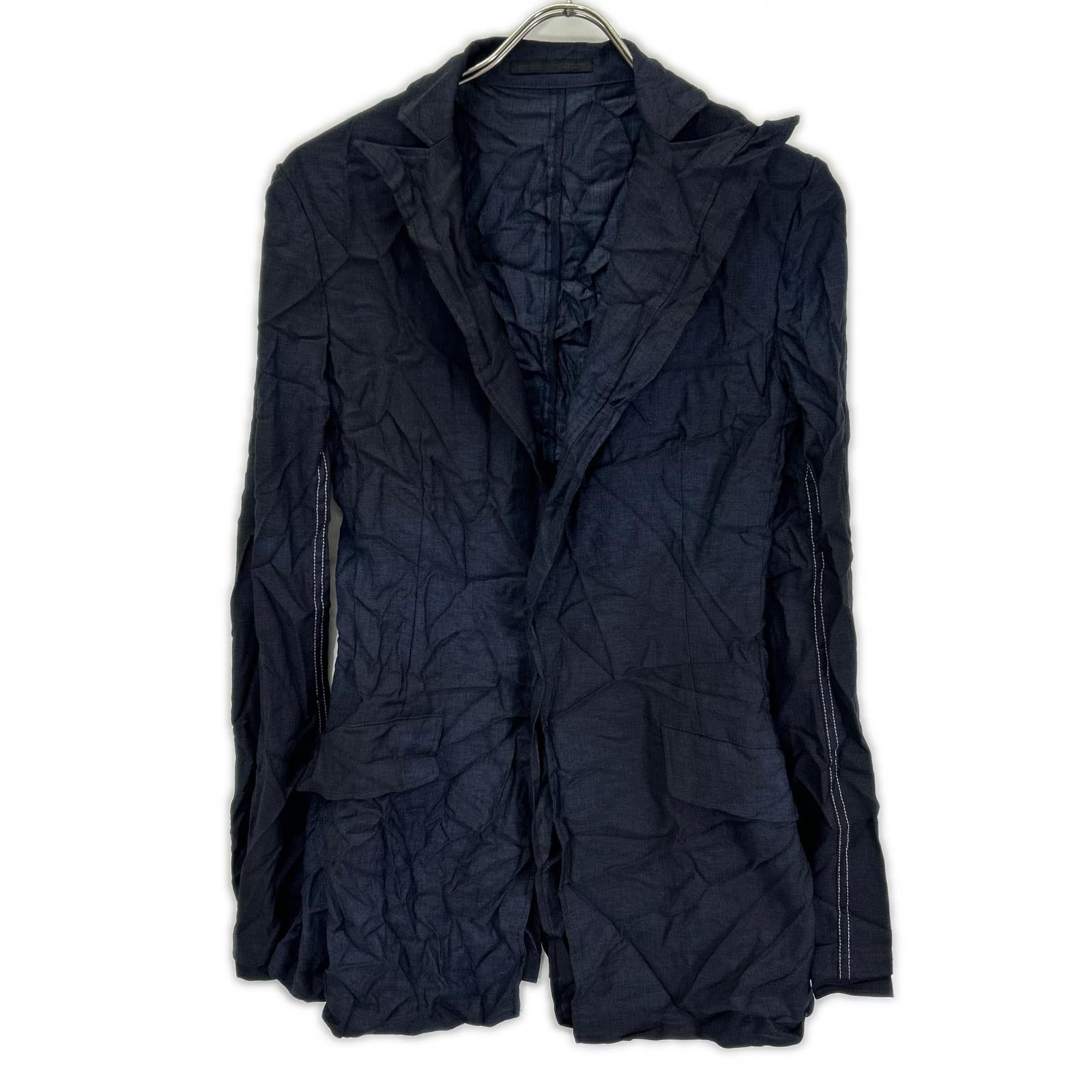 YOHJI YAMAMOTO +NOIR ヨウジヤマモトプリュスノアール 17SS Lazy ネイビー 製品染め しわ加工 テーラードジャケット ジャケット