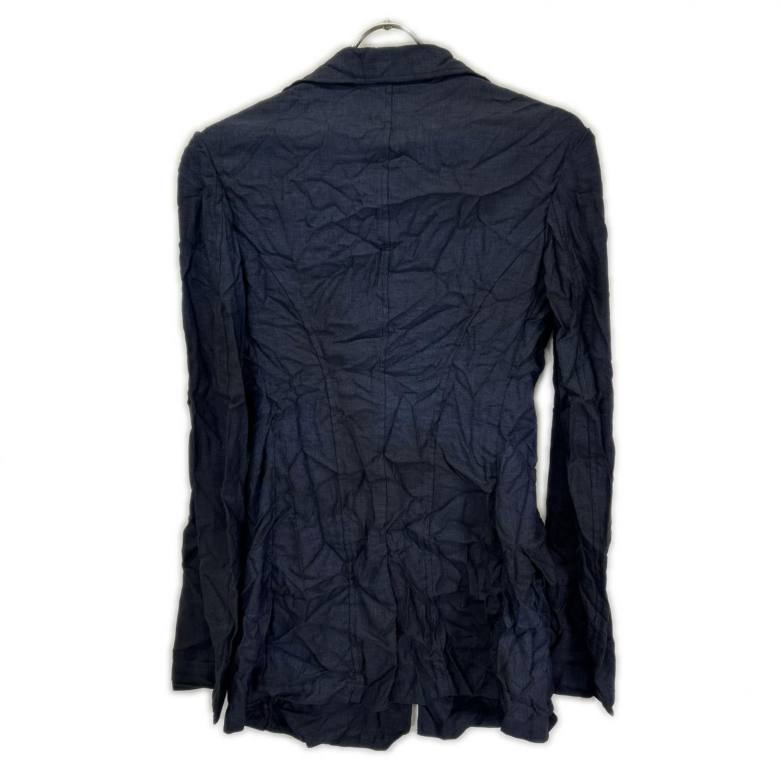 YOHJI YAMAMOTO +NOIR ヨウジヤマモトプリュスノアール 17SS Lazy ネイビー 製品染め しわ加工 テーラードジャケット ジャケット