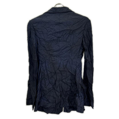 YOHJI YAMAMOTO +NOIR ヨウジヤマモトプリュスノアール 17SS Lazy ネイビー 製品染め しわ加工 テーラードジャケット ジャケット