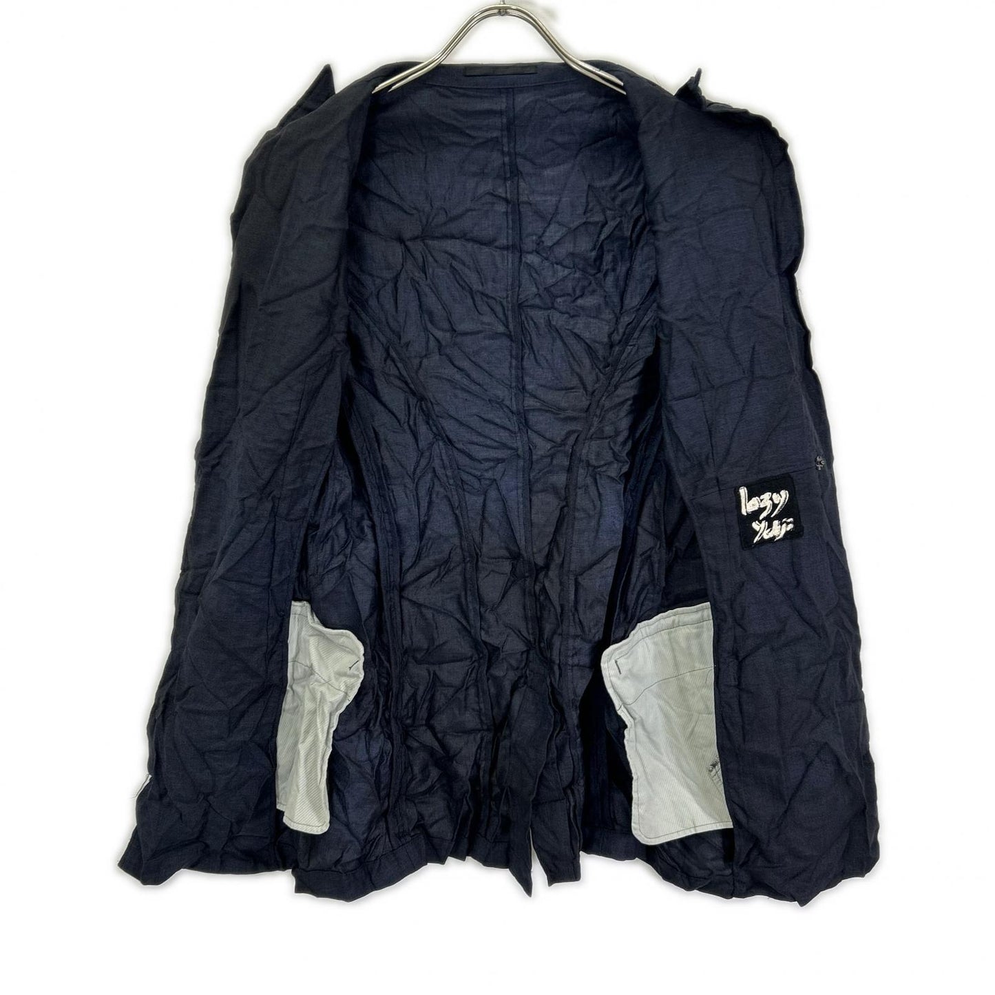 YOHJI YAMAMOTO +NOIR ヨウジヤマモトプリュスノアール 17SS Lazy ネイビー 製品染め しわ加工 テーラードジャケット ジャケット