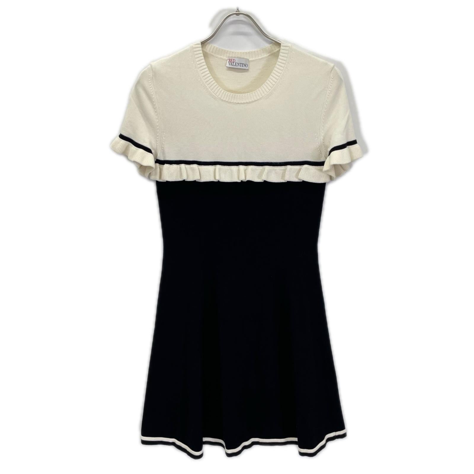 RED VALENTINO レッドヴァレンチノ ホワイト×ブラック ニット フリルワンピース ワンピース