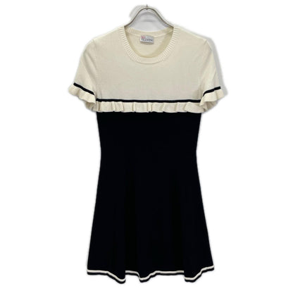 RED VALENTINO レッドヴァレンチノ ホワイト×ブラック ニット フリルワンピース ワンピース