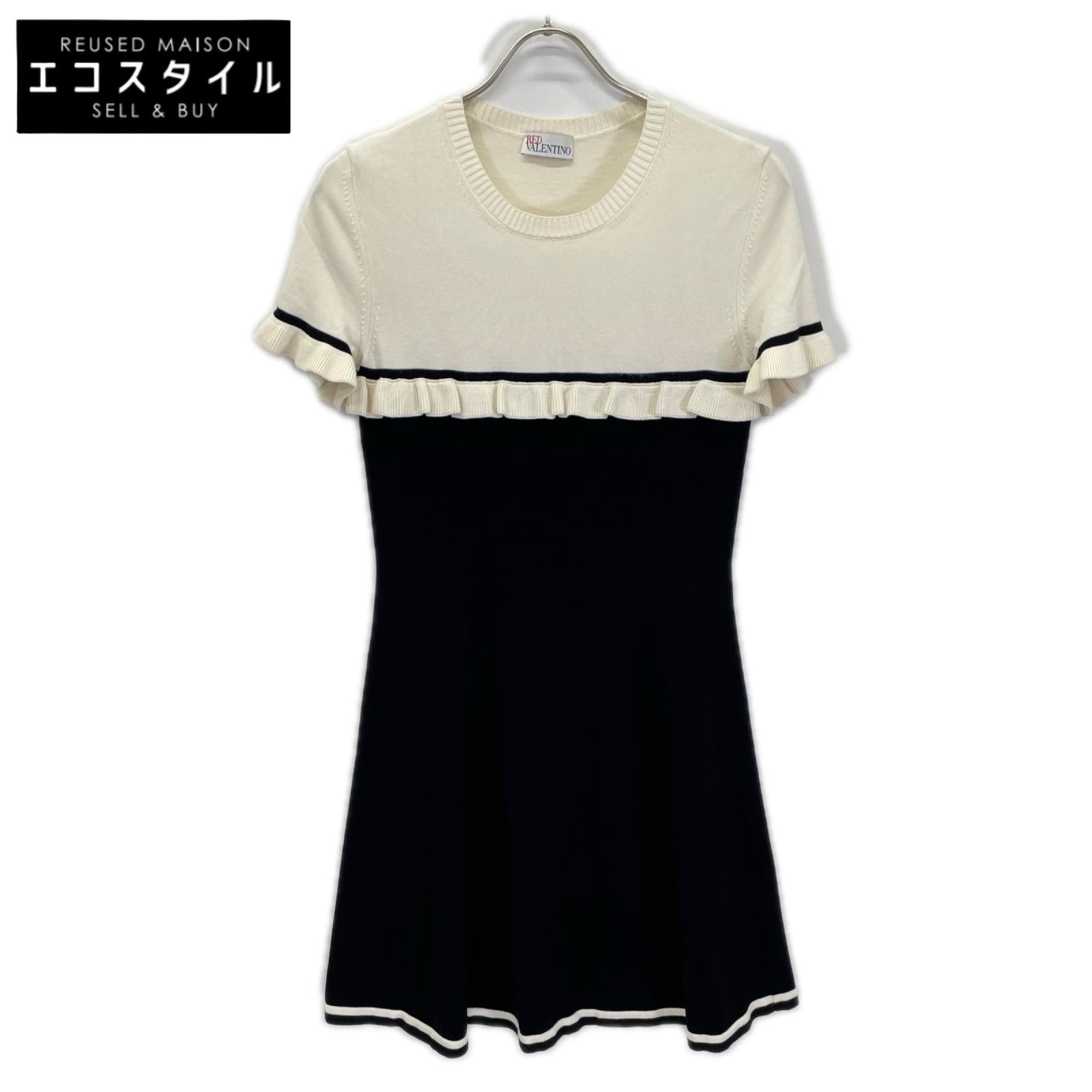 RED VALENTINO レッドヴァレンチノ ホワイト×ブラック ニット フリルワンピース ワンピース