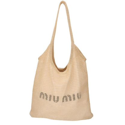 MIUMIU ミュウミュウ 5BG231 アイビー ラフィアエフェクト x リネンバッグ トートバッグ