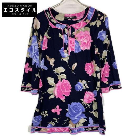 LEONARD レオナール 0159521 ネイビー 花柄 7分袖 チュニック トップス