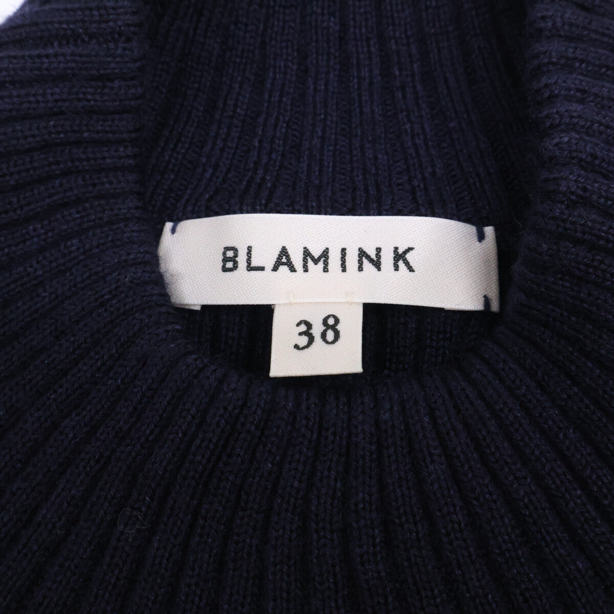 BLAMINK ブラミンク ネイビー 7926ー106-0315 ウールシルクカシミヤ リブニットワンピース ワンピース