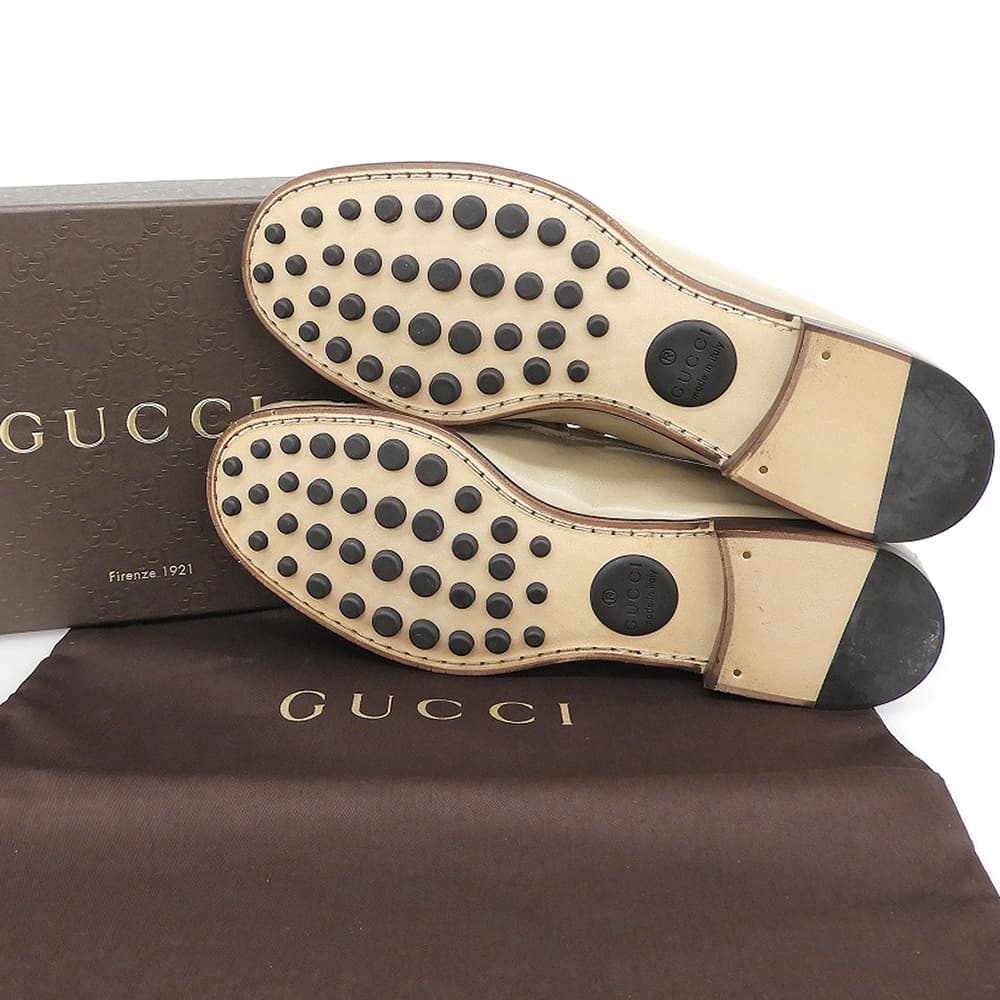 GUCCI グッチ 美品 USED加工レザー コインローファーズ シューズ メンズ ベージュ 5 407443 シューズ