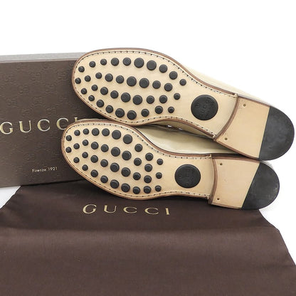 GUCCI グッチ 美品 USED加工レザー コインローファーズ シューズ メンズ ベージュ 5 407443 シューズ