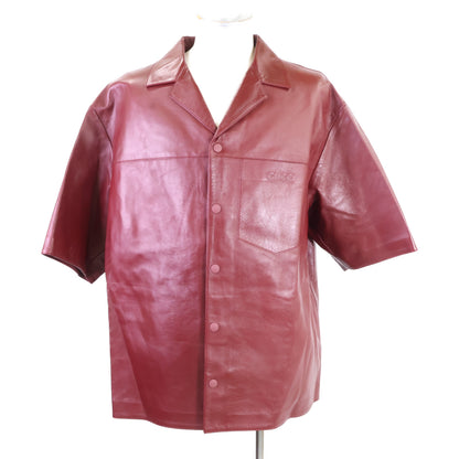 GUCCI グッチ 【新品同様/国内正規/26年製】790536 Leather Outer Shirt エンボスロゴ レザー 半袖シャツ トップス