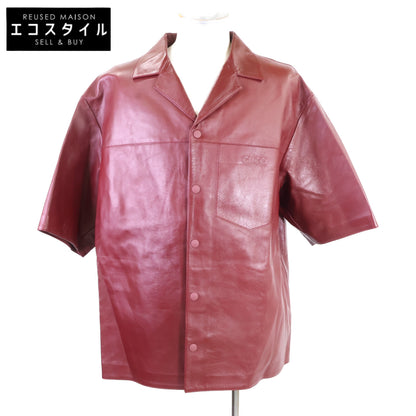 GUCCI グッチ 【新品同様/国内正規/26年製】790536 Leather Outer Shirt エンボスロゴ レザー 半袖シャツ トップス