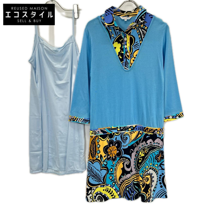 LEONARDSPORT レオナールスポーツ 0539465 ブルー ボタニカル柄 切り替え ワンピース ワンピース
