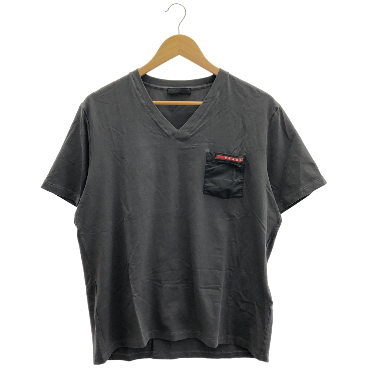 PRADA SPORT プラダスポーツ グレー SJM994 Vネック ナイロン切り替えTシャツ トップス