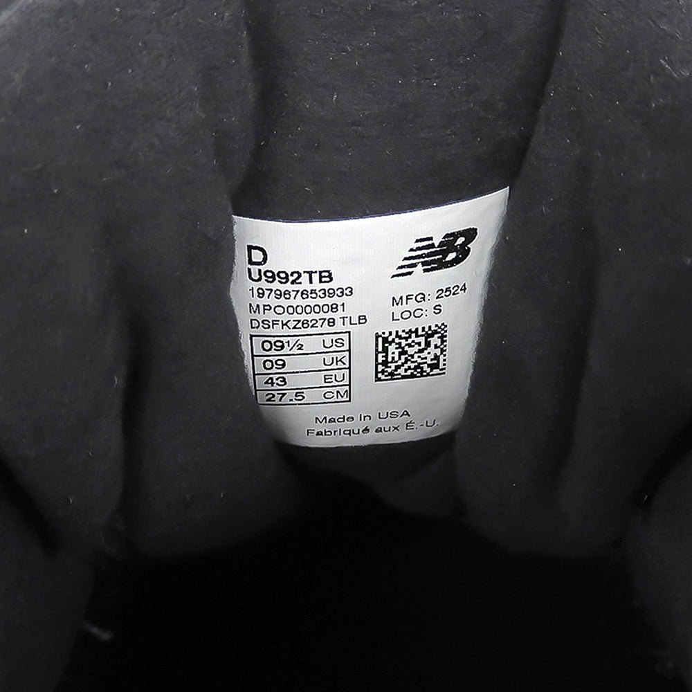 NEW BALANCE ニューバランス 新品同様 Made in USA 992 Core スニーカー シューズ メンズ 黒 ブラック 27.5cm U992TB シューズ
