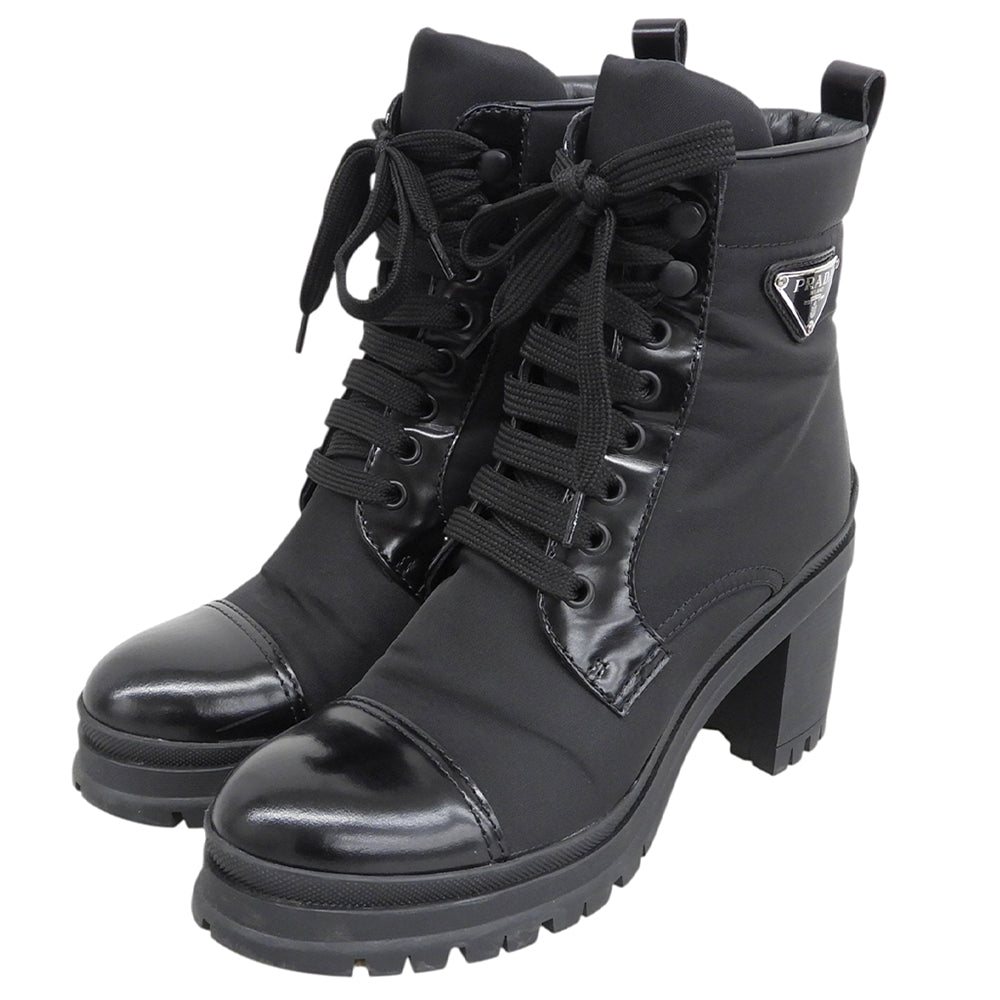 PRADA プラダ 美品 RE-NYLON トライアングルロゴ ショートブーツ シューズ レディース 黒 ブラック 37 1/2 1T708M シューズ