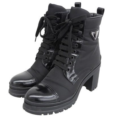 PRADA プラダ 美品 RE-NYLON トライアングルロゴ ショートブーツ シューズ レディース 黒 ブラック 37 1/2 1T708M シューズ