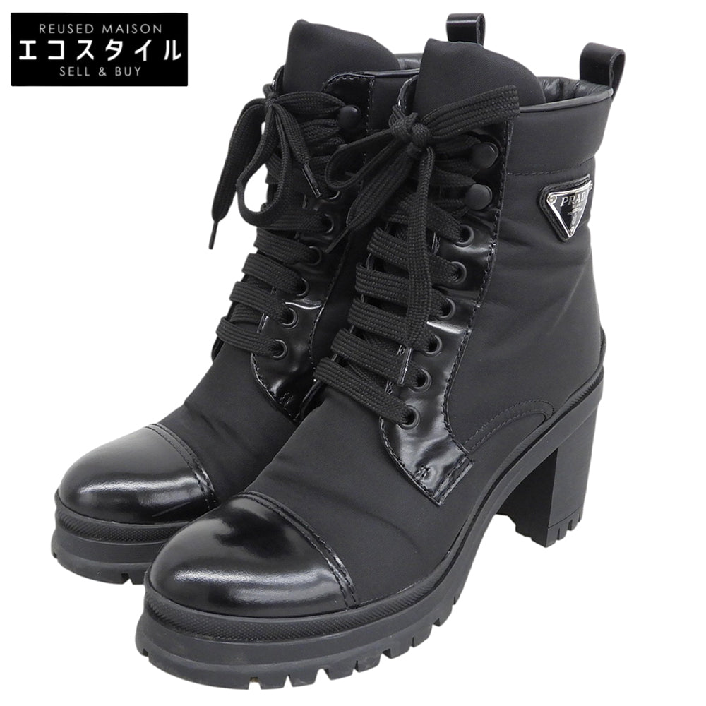PRADA プラダ 美品 RE-NYLON トライアングルロゴ ショートブーツ シューズ レディース 黒 ブラック 37 1/2 1T708M シューズ