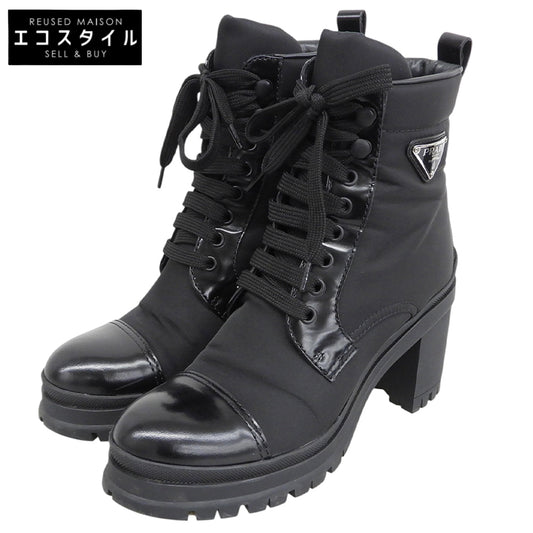 PRADA プラダ 美品 RE-NYLON トライアングルロゴ ショートブーツ シューズ レディース 黒 ブラック 37 1/2 1T708M シューズ