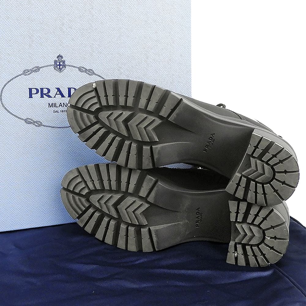 PRADA プラダ 美品 RE-NYLON トライアングルロゴ ショートブーツ シューズ レディース 黒 ブラック 37 1/2 1T708M シューズ