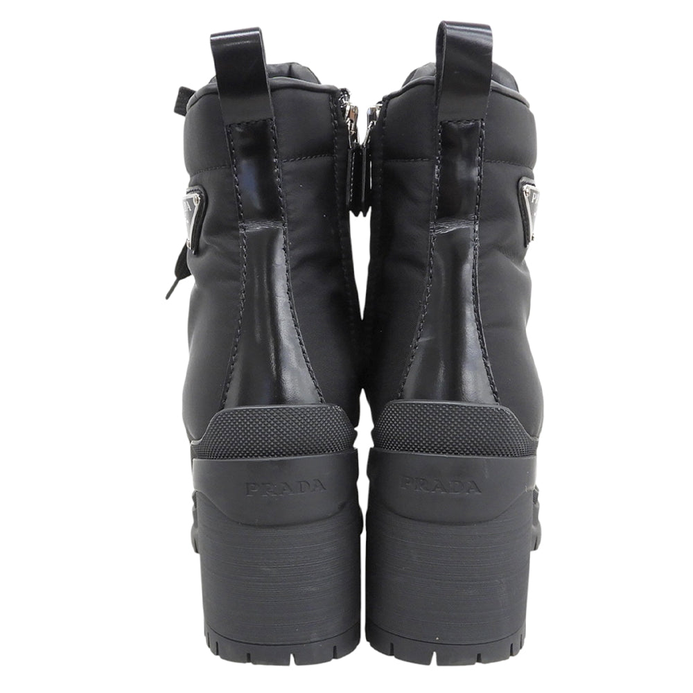 PRADA プラダ 美品 RE-NYLON トライアングルロゴ ショートブーツ シューズ レディース 黒 ブラック 37 1/2 1T708M シューズ