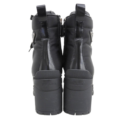 PRADA プラダ 美品 RE-NYLON トライアングルロゴ ショートブーツ シューズ レディース 黒 ブラック 37 1/2 1T708M シューズ