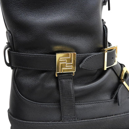 FENDI フェンディ レザー デルフィナ ロゴジップ バイカーブーツ シューズ レディース 黒 ブラック 37 8T8445 シューズ