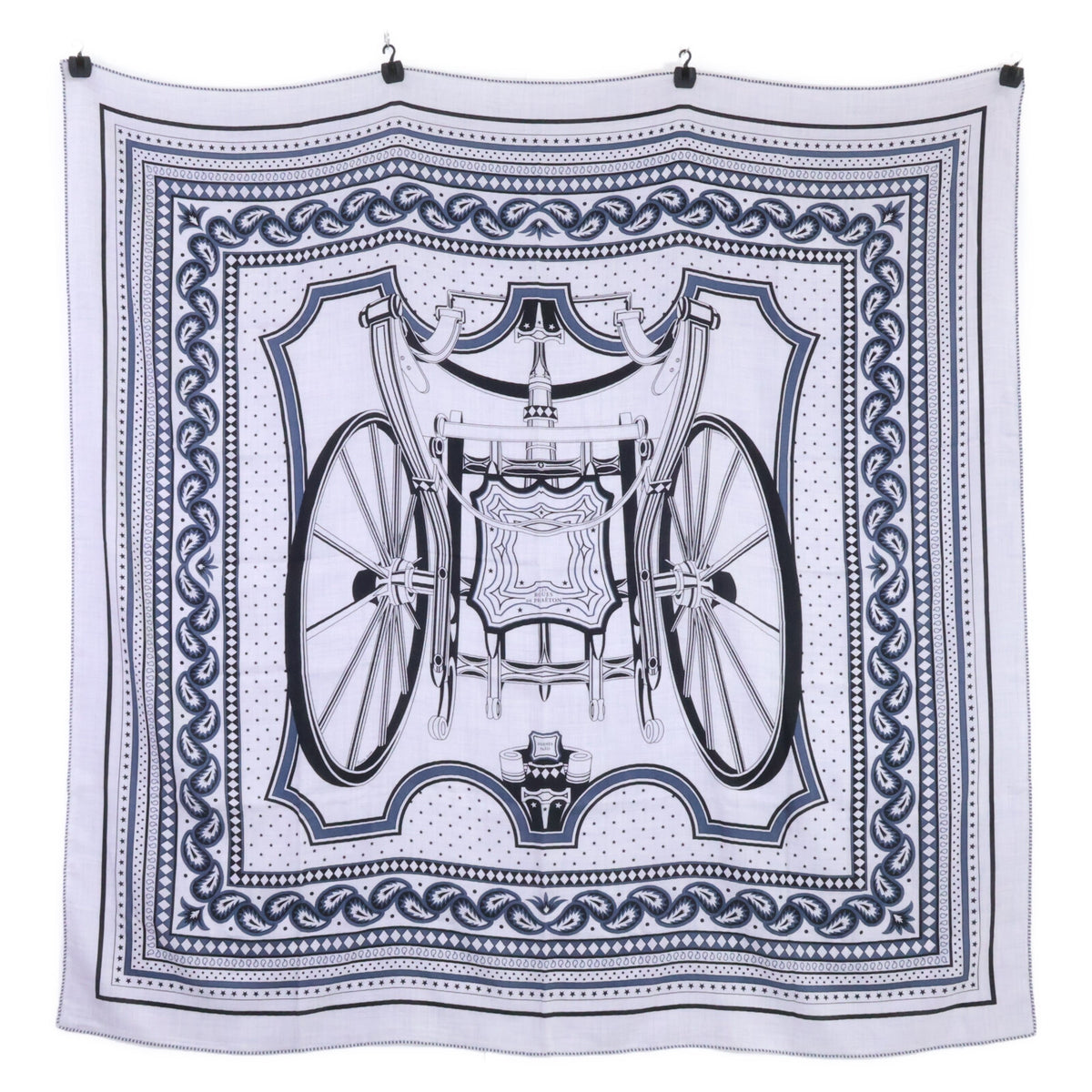 HERMES エルメス LES ROUES DE PHAETON 四輪馬車の車輪 シルク/カシミヤ カレジェアン 140 ショール ストール