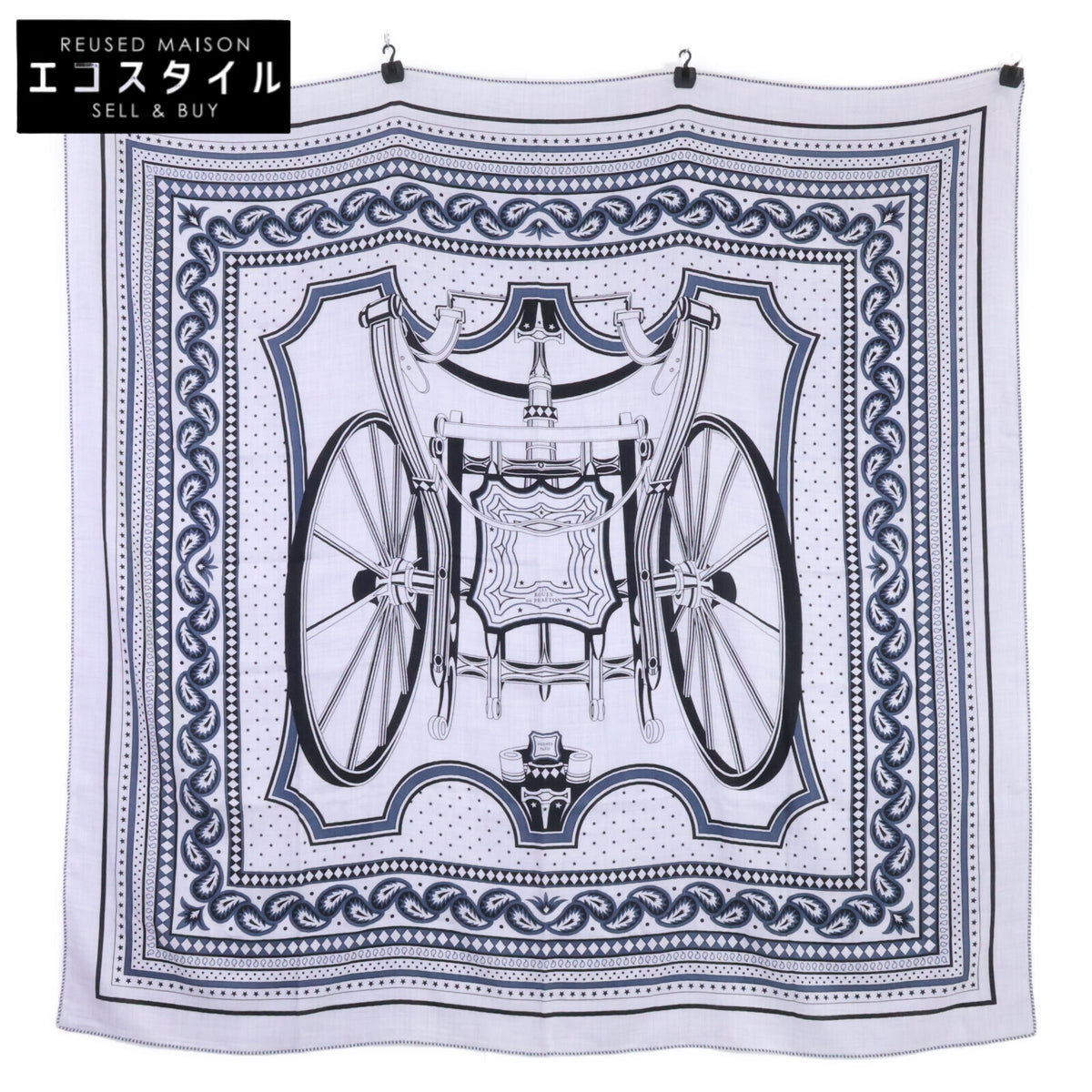HERMES エルメス LES ROUES DE PHAETON 四輪馬車の車輪 シルク/カシミヤ カレジェアン 140 ショール ストール