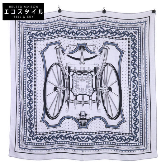 HERMES エルメス LES ROUES DE PHAETON 四輪馬車の車輪 シルク/カシミヤ カレジェアン 140 ショール ストール