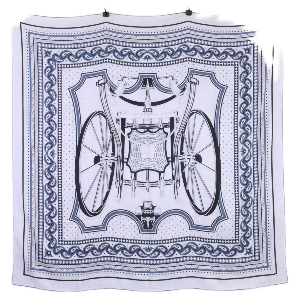 HERMES エルメス LES ROUES DE PHAETON 四輪馬車の車輪 シルク/カシミヤ カレジェアン 140 ショール ストール