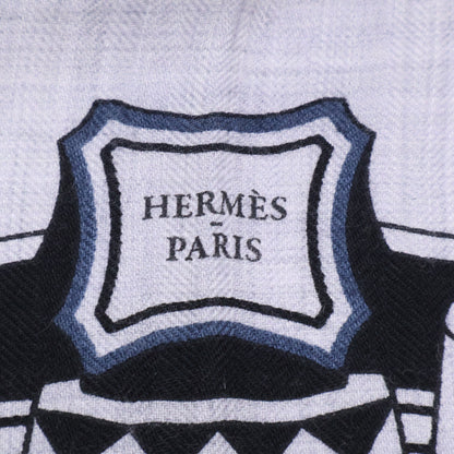 HERMES エルメス LES ROUES DE PHAETON 四輪馬車の車輪 シルク/カシミヤ カレジェアン 140 ショール ストール