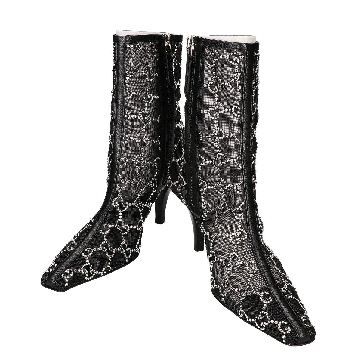 GUCCI グッチ 【新品同様】GG Crystal Black Mesh Motif Ankle Boots GGモノグラム クリスタル メッシュ アンクルブーツ シューズ