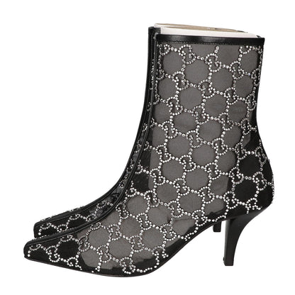 GUCCI グッチ 【新品同様】GG Crystal Black Mesh Motif Ankle Boots GGモノグラム クリスタル メッシュ アンクルブーツ シューズ
