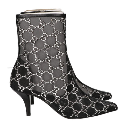 GUCCI グッチ 【新品同様】GG Crystal Black Mesh Motif Ankle Boots GGモノグラム クリスタル メッシュ アンクルブーツ シューズ