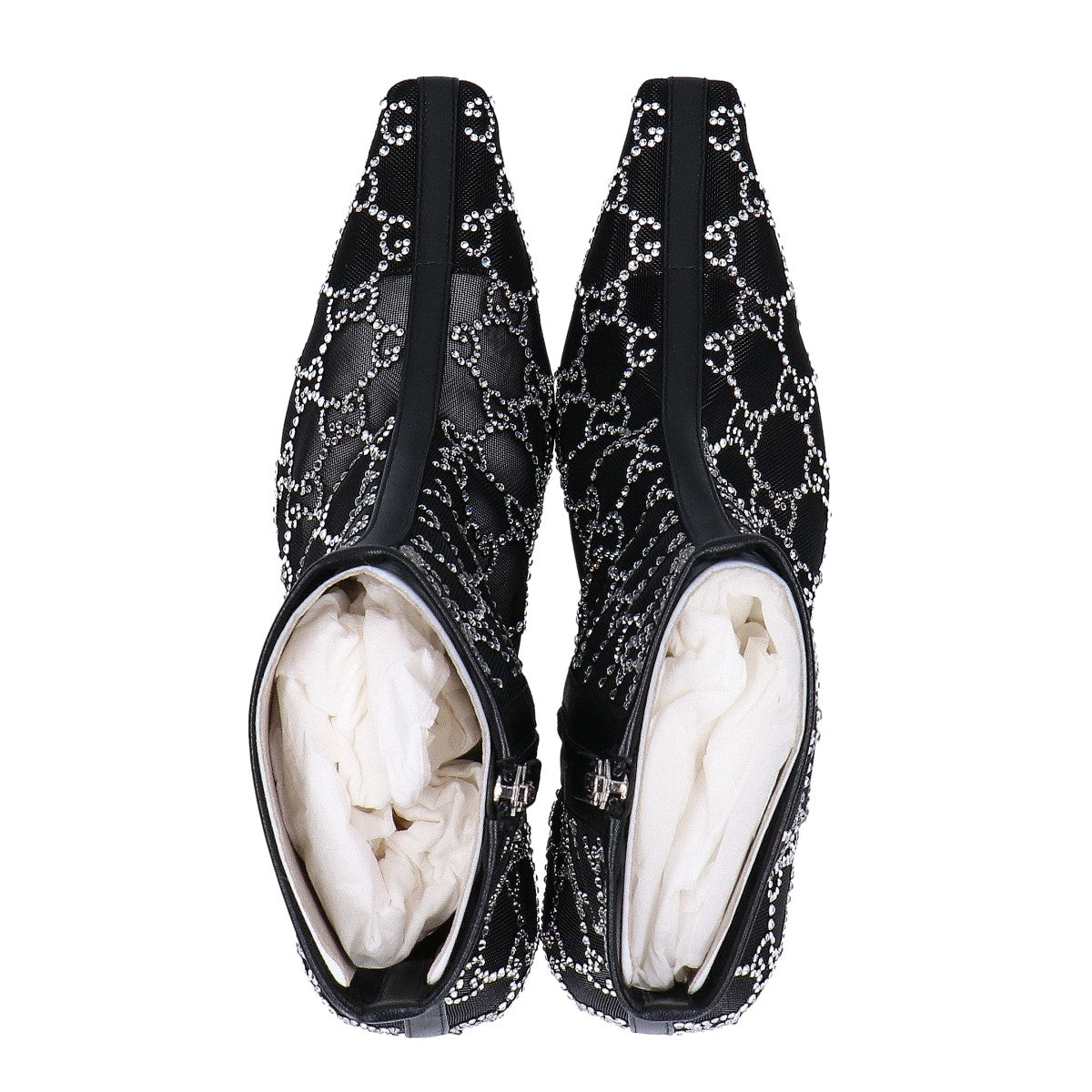 GUCCI グッチ 【新品同様】GG Crystal Black Mesh Motif Ankle Boots GGモノグラム クリスタル メッシュ アンクルブーツ シューズ